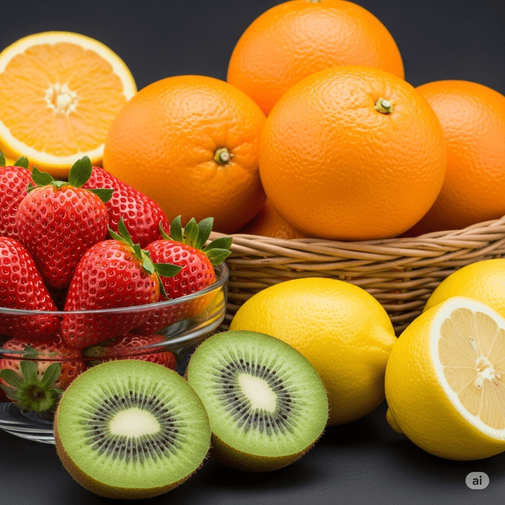 Trái cây giàu vitamin C (dâu tây, kiwi, cam, chanh)
